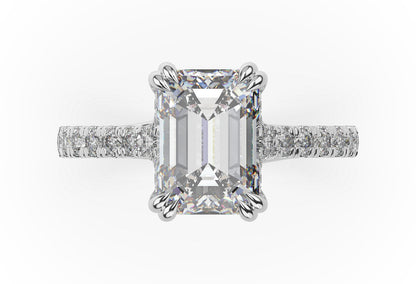 Emerald White Gold Claw Set Hidden Halo Style Engagement Ring