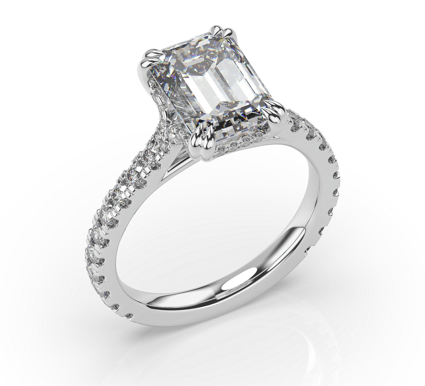 Emerald White Gold Claw Set Hidden Halo Style Engagement Ring