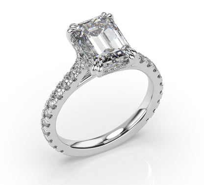 Emerald White Gold Claw Set Hidden Halo Style Engagement Ring