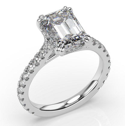 Emerald White Gold Claw Set Hidden Halo Style Engagement Ring