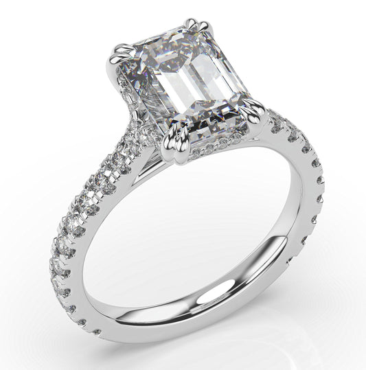 Emerald White Gold Claw Set Hidden Halo Style Engagement Ring