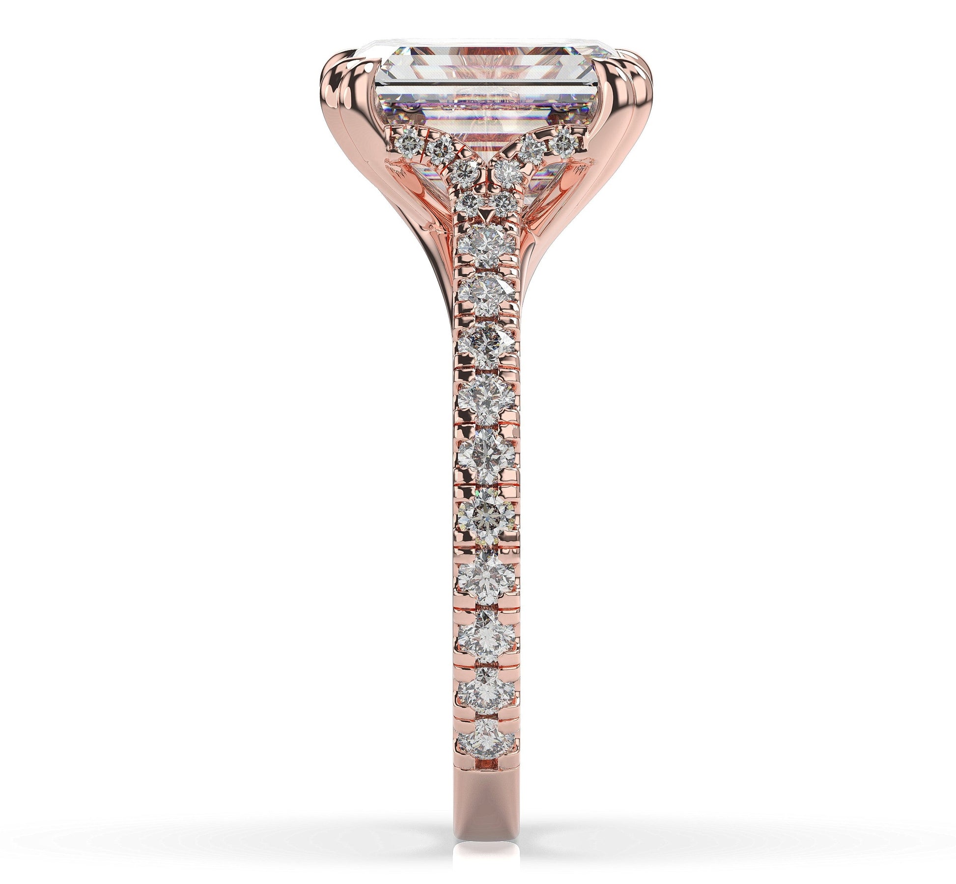 Emerald Rose Gold Claw Set Hidden Halo Style Engagement Ring
