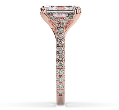 Emerald Rose Gold Claw Set Hidden Halo Style Engagement Ring