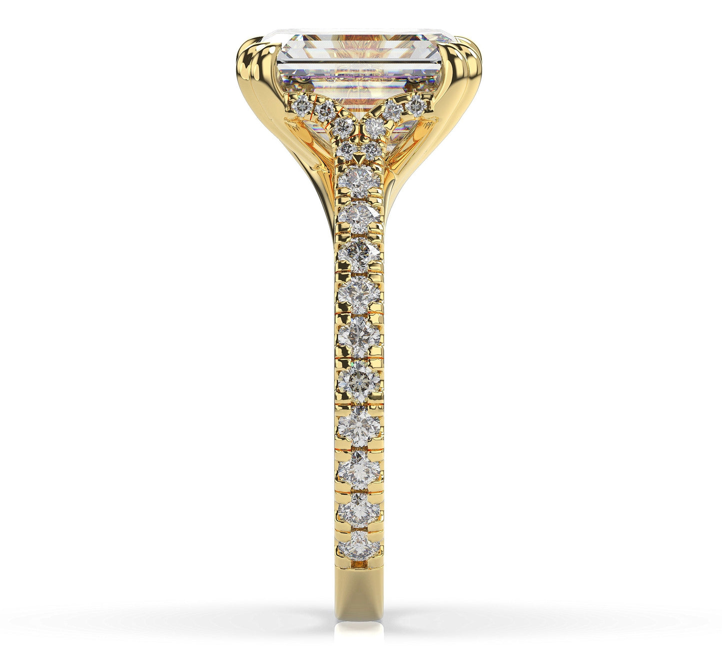 Emerald Yellow Gold Claw Set Hidden Halo Style Engagement Ring