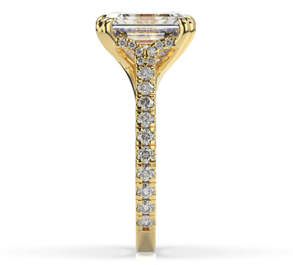 Emerald Yellow Gold Claw Set Hidden Halo Style Engagement Ring