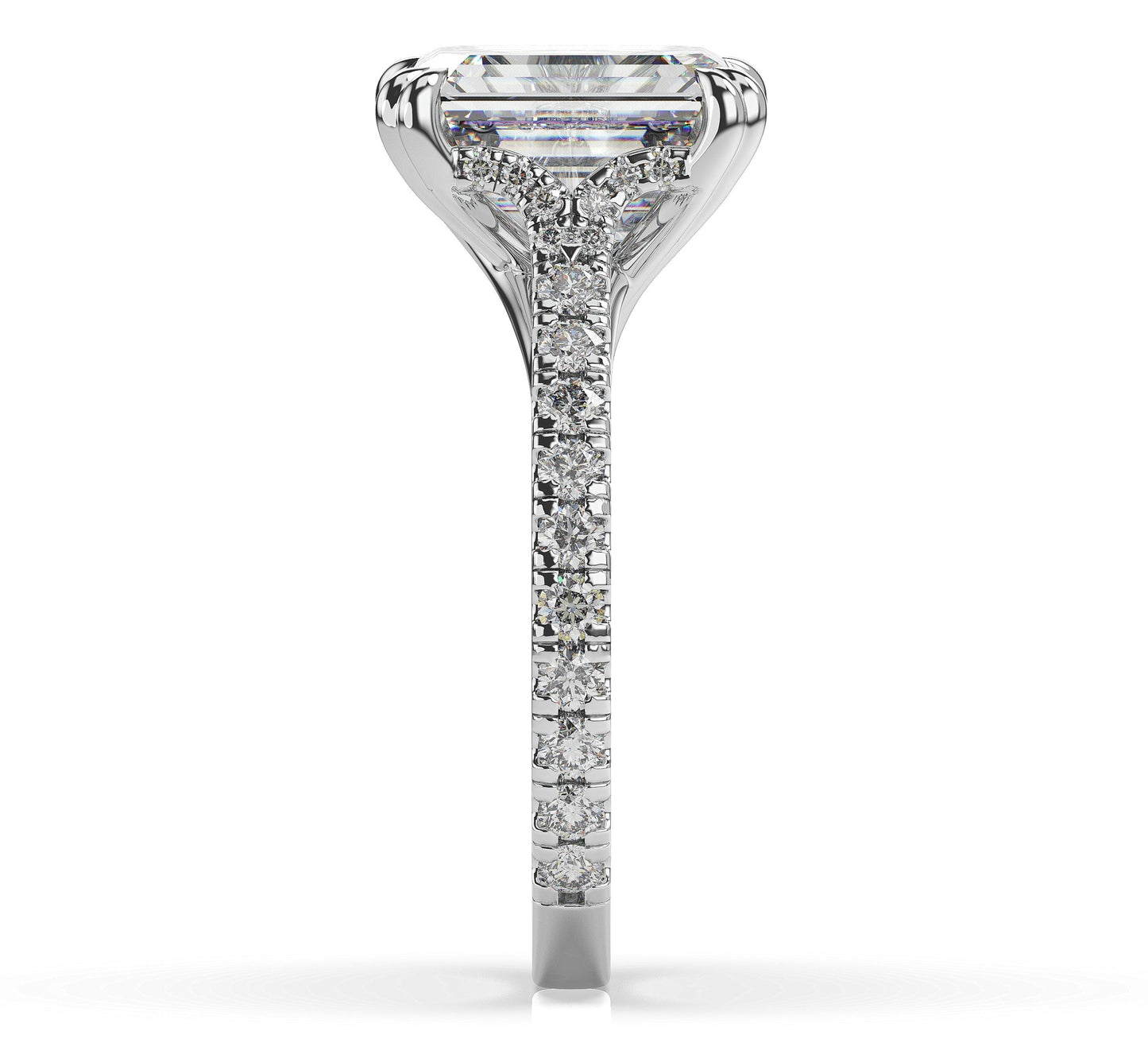 Emerald White Gold Claw Set Hidden Halo Style Engagement Ring
