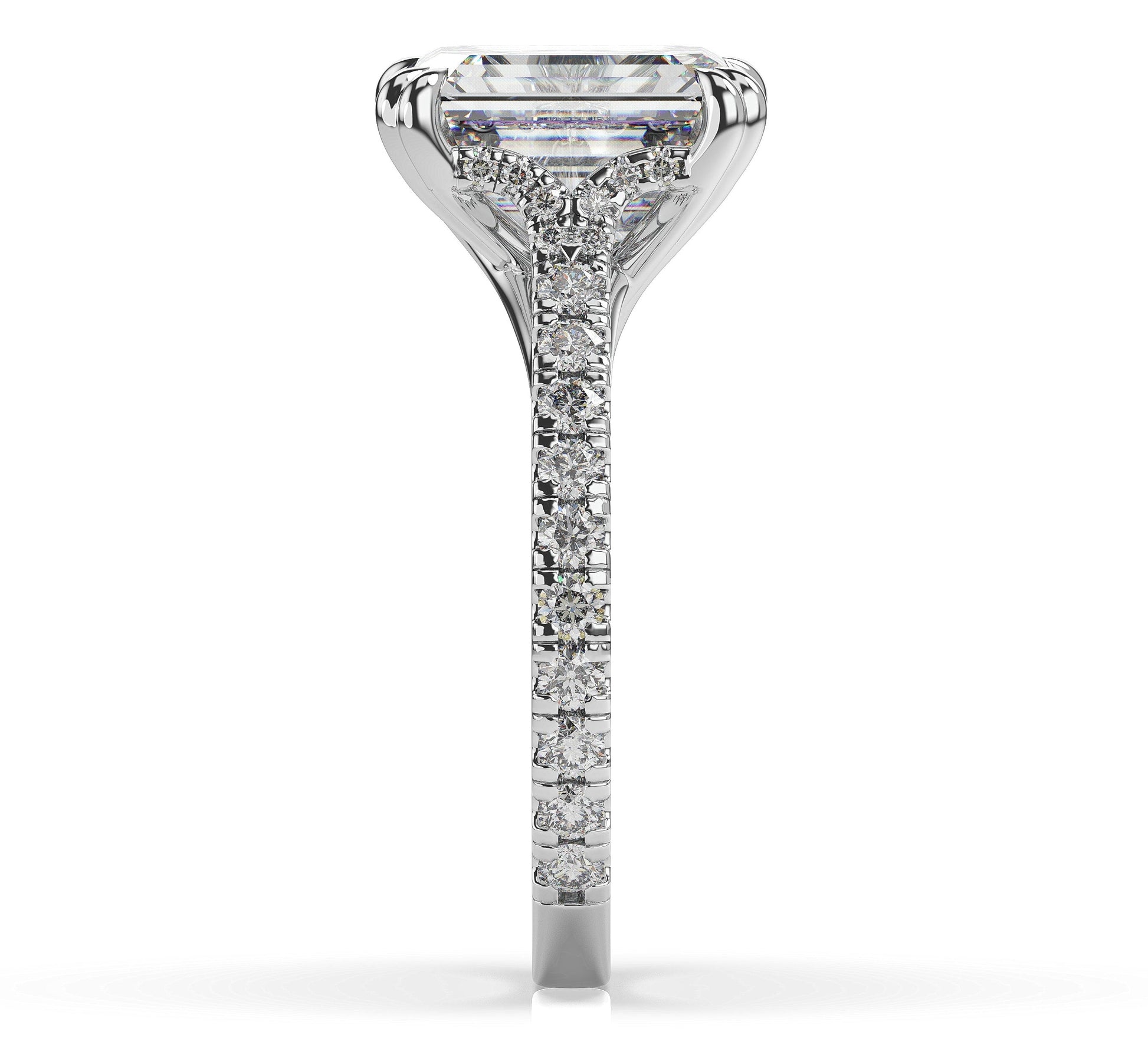 Emerald White Gold Claw Set Hidden Halo Style Engagement Ring
