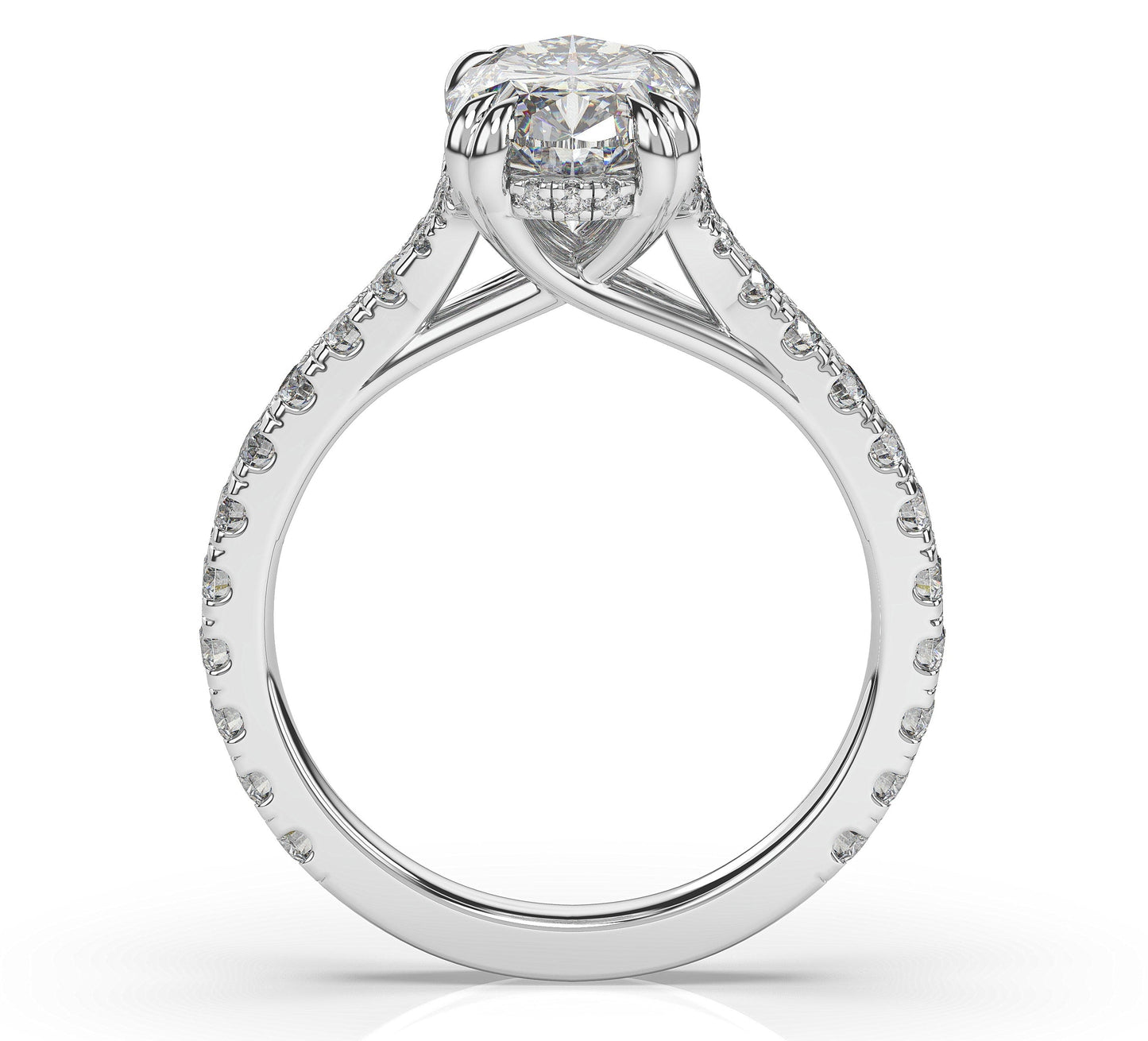 Oval White Gold Claw Set Hidden Halo Style Engagement Ring