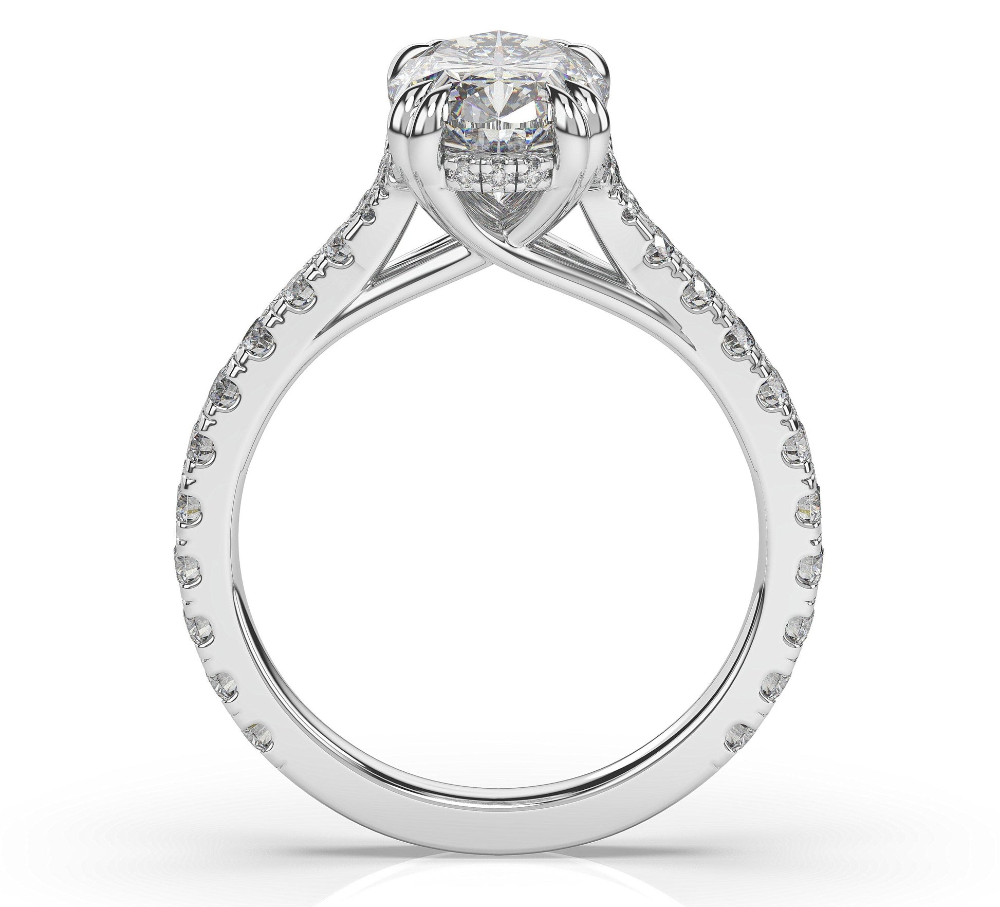 Oval White Gold Claw Set Hidden Halo Style Engagement Ring