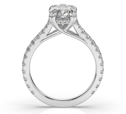 Oval White Gold Claw Set Hidden Halo Style Engagement Ring