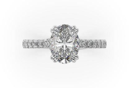 Oval White Gold Claw Set Hidden Halo Style Engagement Ring