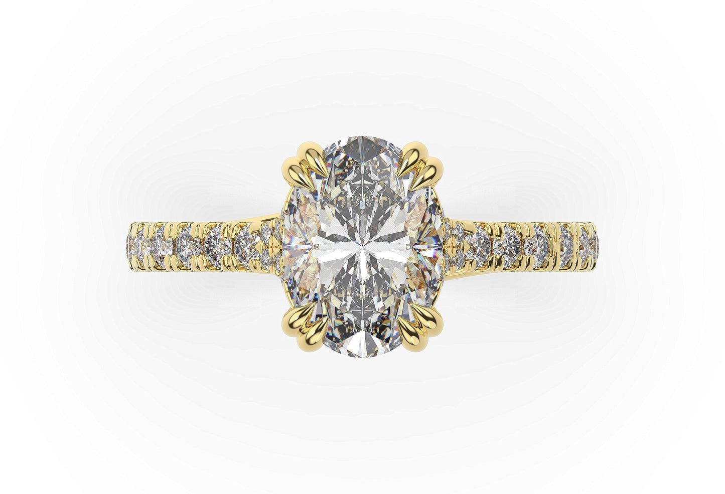 Oval Yellow Gold Claw Set Hidden Halo Style Engagement Ring