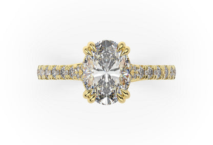 Oval Yellow Gold Claw Set Hidden Halo Style Engagement Ring