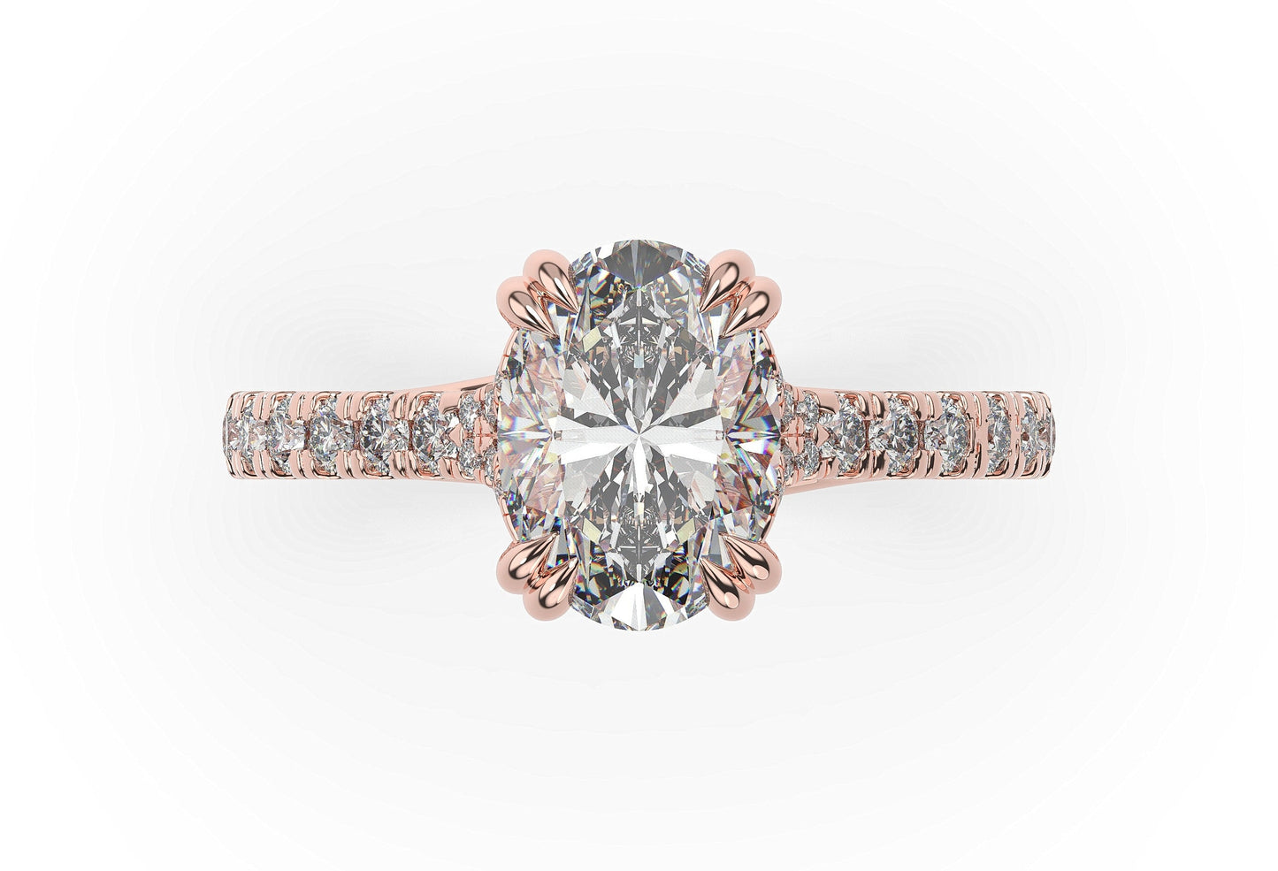 Oval Rose Gold Claw Set Hidden Halo Style Engagement Ring
