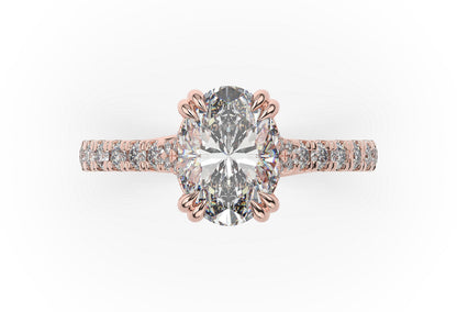 Oval Rose Gold Claw Set Hidden Halo Style Engagement Ring