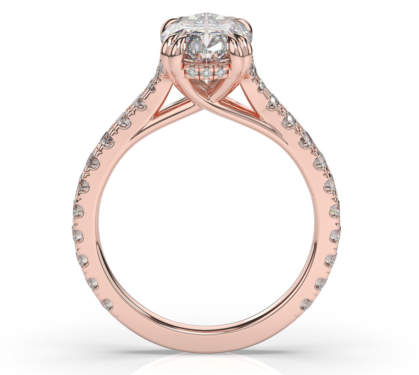 Oval Rose Gold Claw Set Hidden Halo Style Engagement Ring