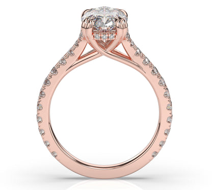 Oval Rose Gold Claw Set Hidden Halo Style Engagement Ring