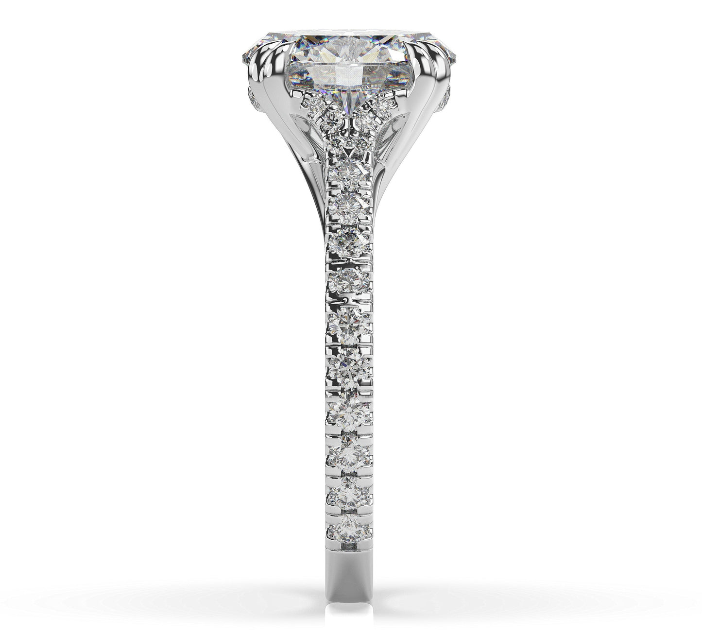Oval White Gold Claw Set Hidden Halo Style Engagement Ring