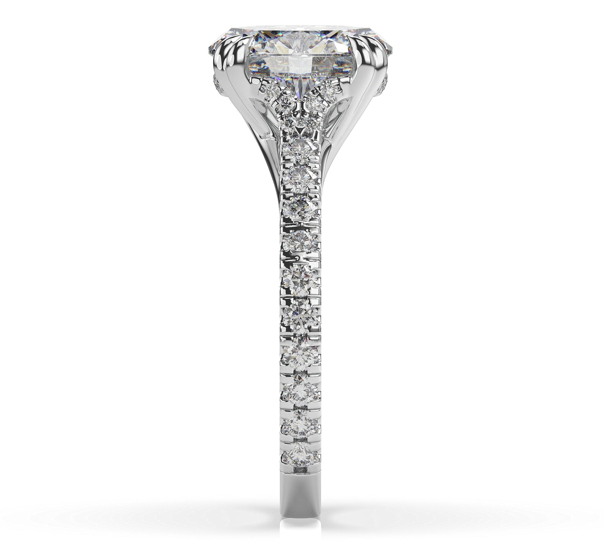 Oval White Gold Claw Set Hidden Halo Style Engagement Ring