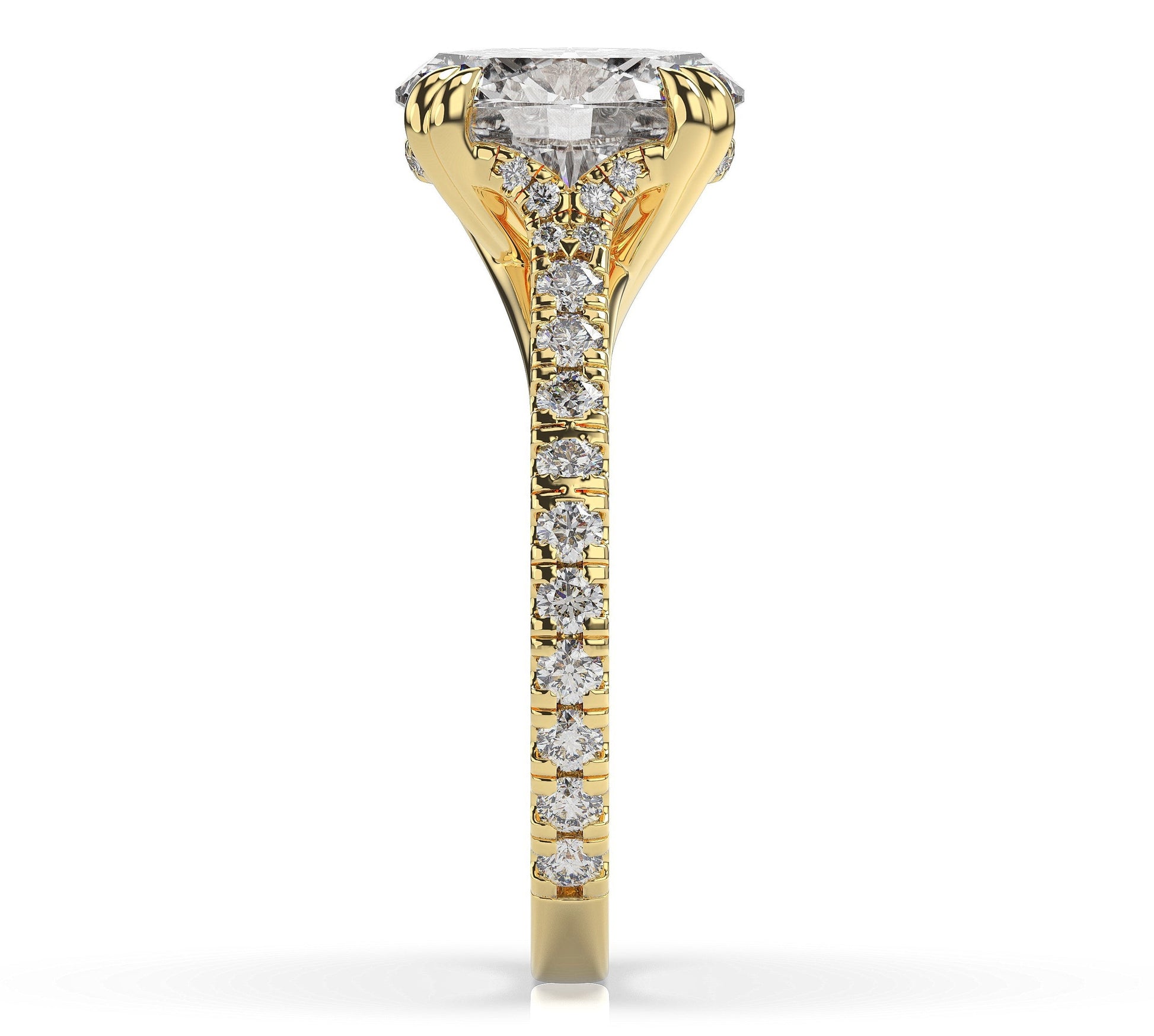 Oval Yellow Gold Claw Set Hidden Halo Style Engagement Ring