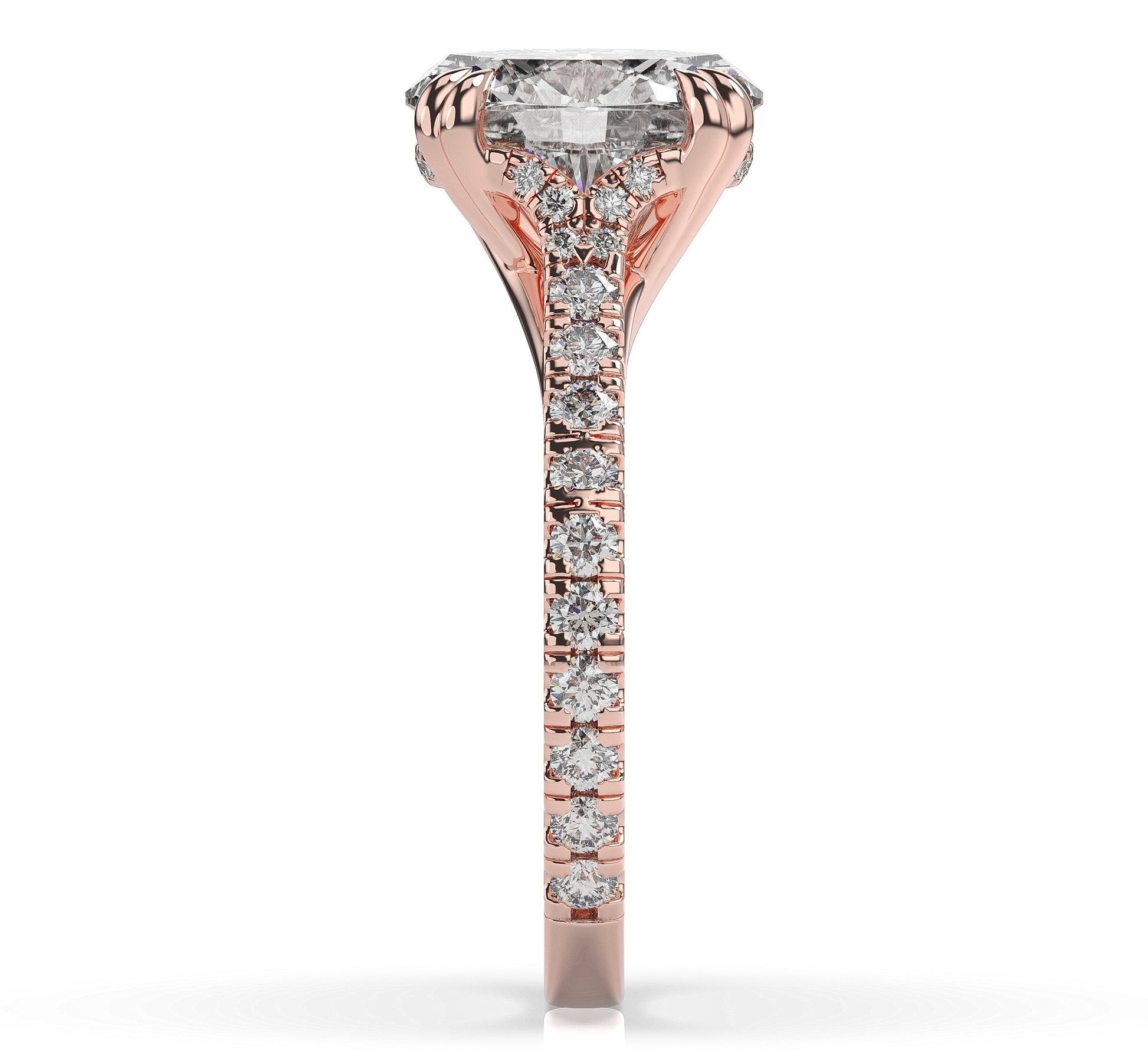 Oval Rose Gold Claw Set Hidden Halo Style Engagement Ring