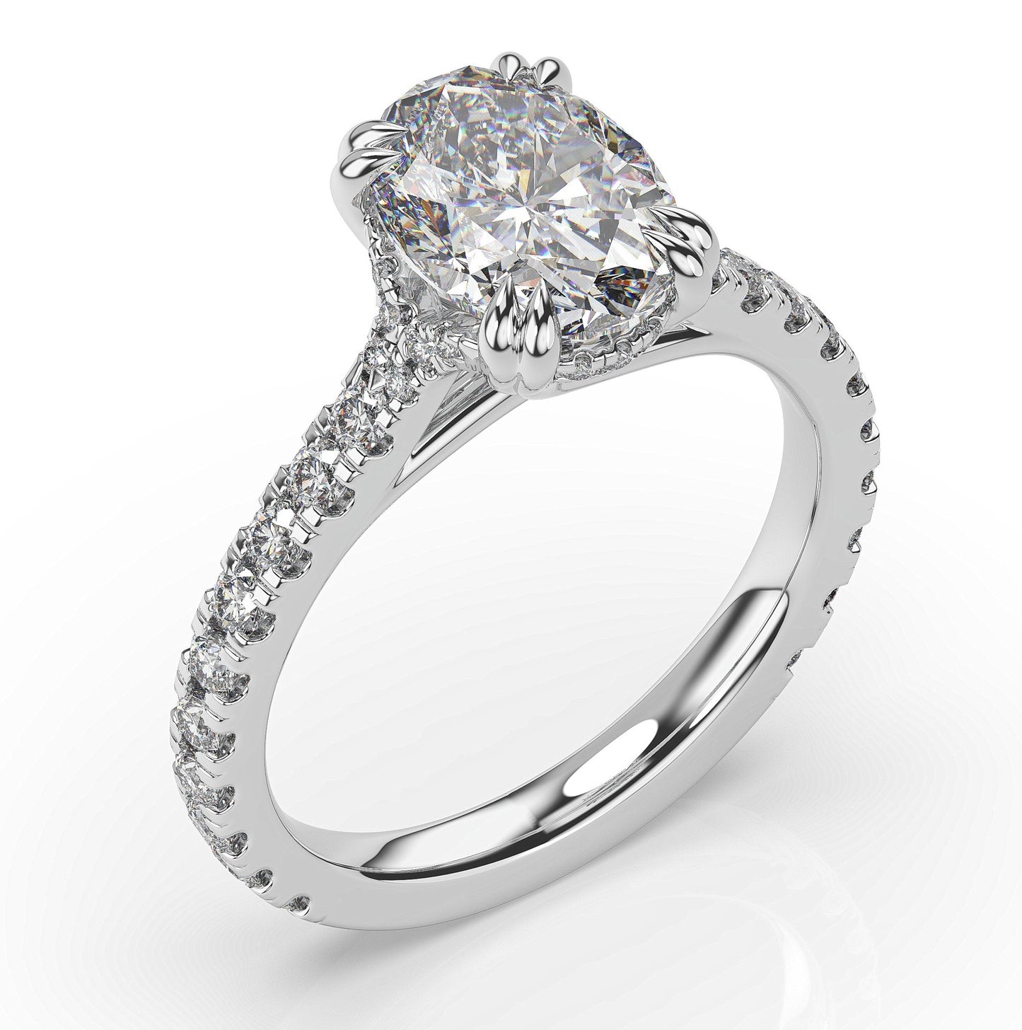Oval Claw Set With Hidden Halo Style Engagement Ring