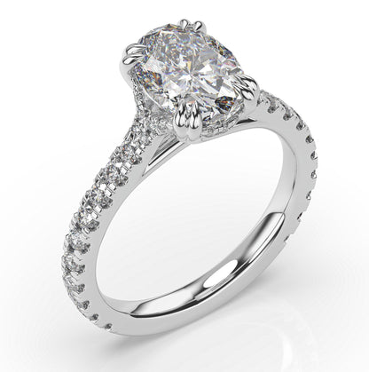 Oval Claw Set With Hidden Halo Style Engagement Ring