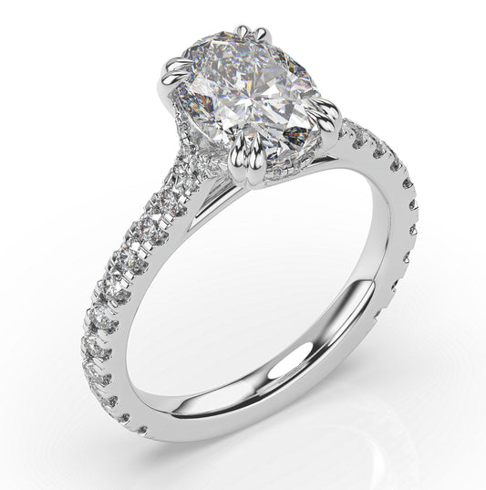 Oval Claw Set With Hidden Halo Style Engagement Ring