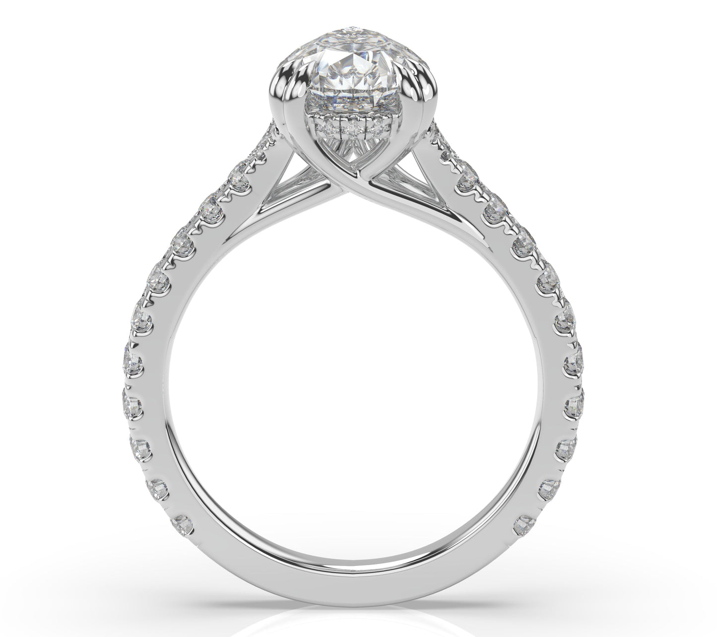 Pear White Gold Claw Set Hidden Halo Style Engagement Ring