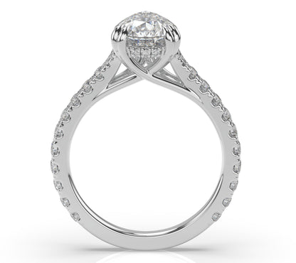 Pear White Gold Claw Set Hidden Halo Style Engagement Ring