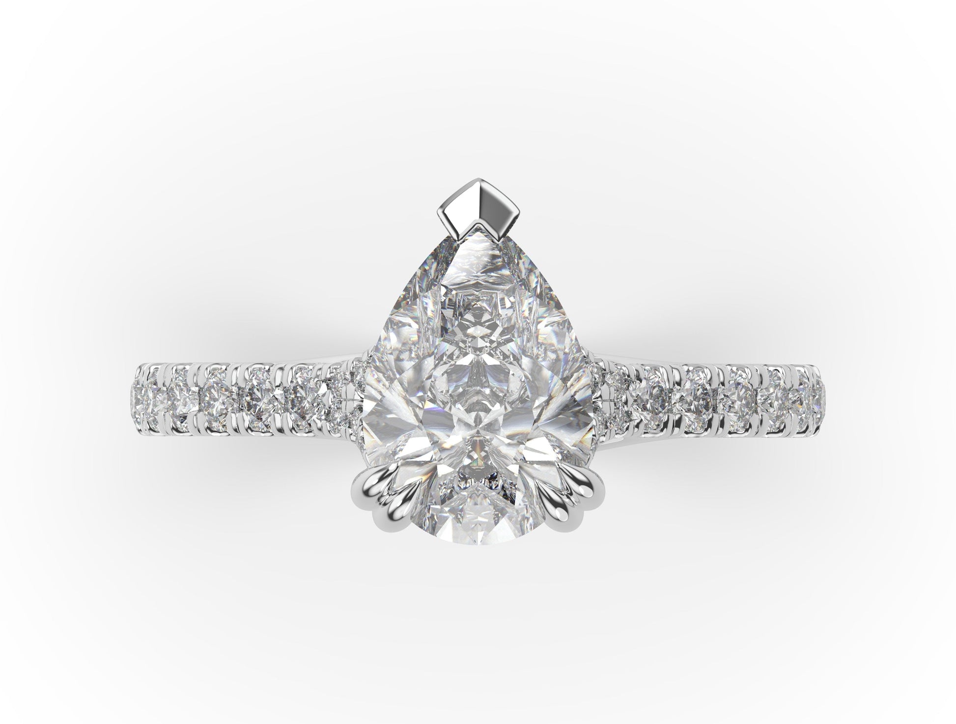 Pear White Gold Claw Set Hidden Halo Style Engagement Ring