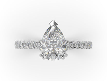 Pear White Gold Claw Set Hidden Halo Style Engagement Ring