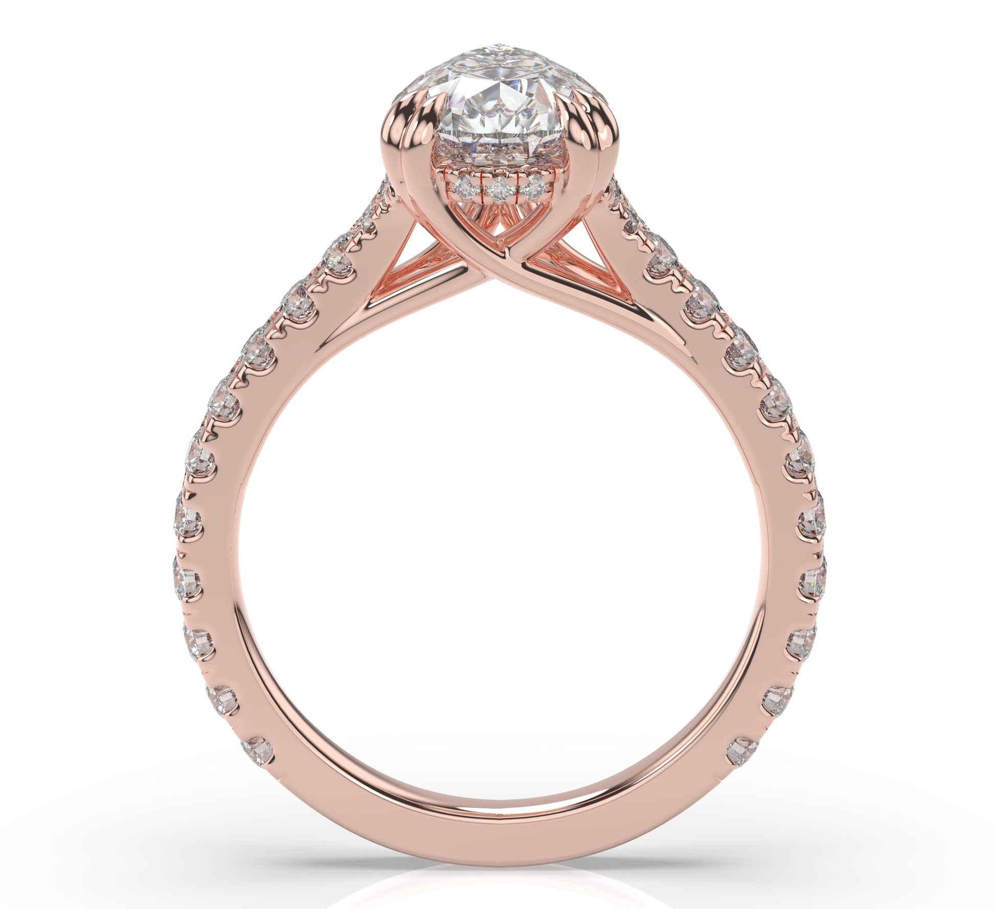 Pear Rose Gold Claw Set Hidden Halo Style Engagement Ring