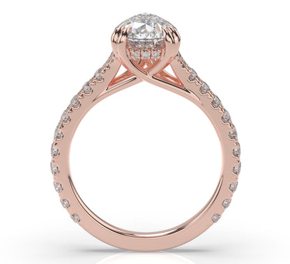 Pear Rose Gold Claw Set Hidden Halo Style Engagement Ring