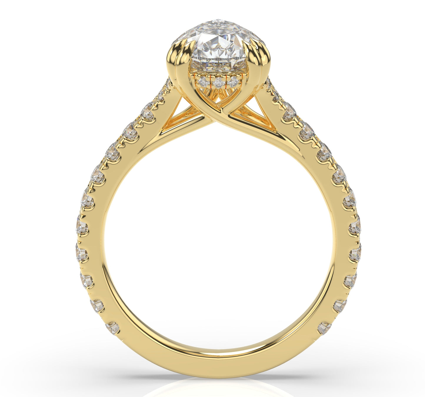 Pear Yellow Gold Claw Set Hidden Halo Style Engagement Ring