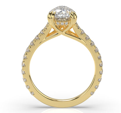 Pear Yellow Gold Claw Set Hidden Halo Style Engagement Ring
