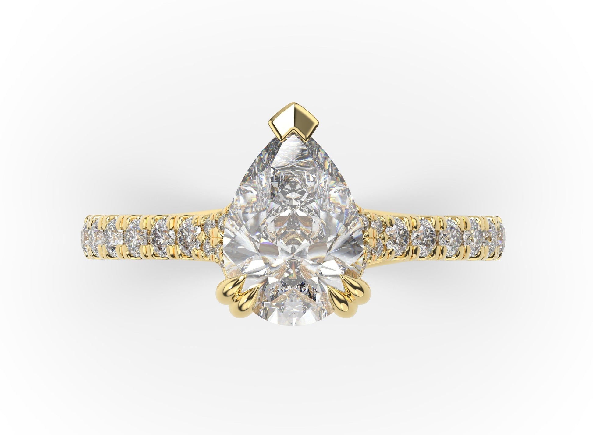 Pear Yellow Gold Claw Set Hidden Halo Style Engagement Ring
