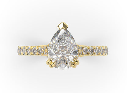 Pear Yellow Gold Claw Set Hidden Halo Style Engagement Ring