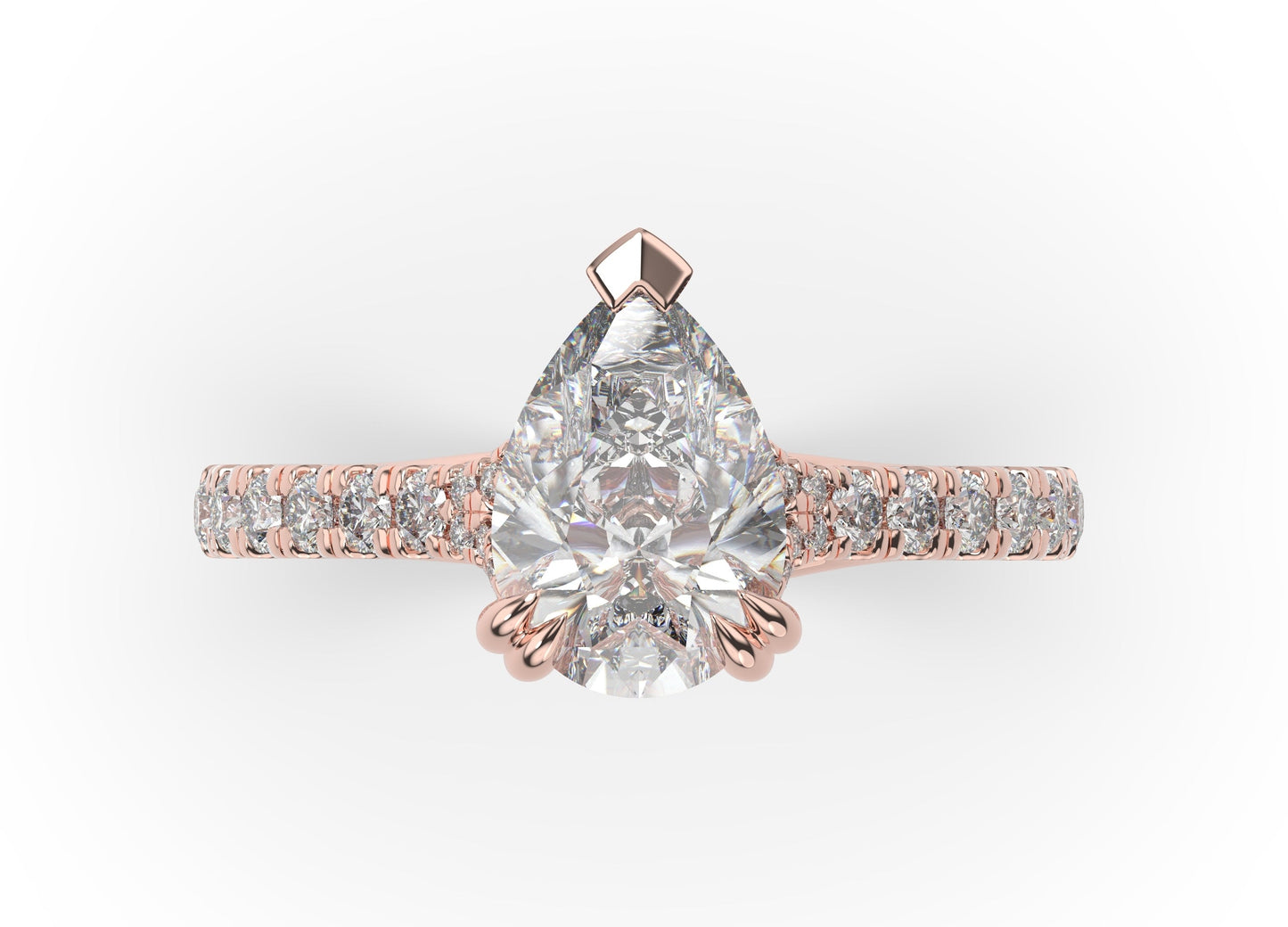 Pear Rose Gold Claw Set Hidden Halo Style Engagement Ring