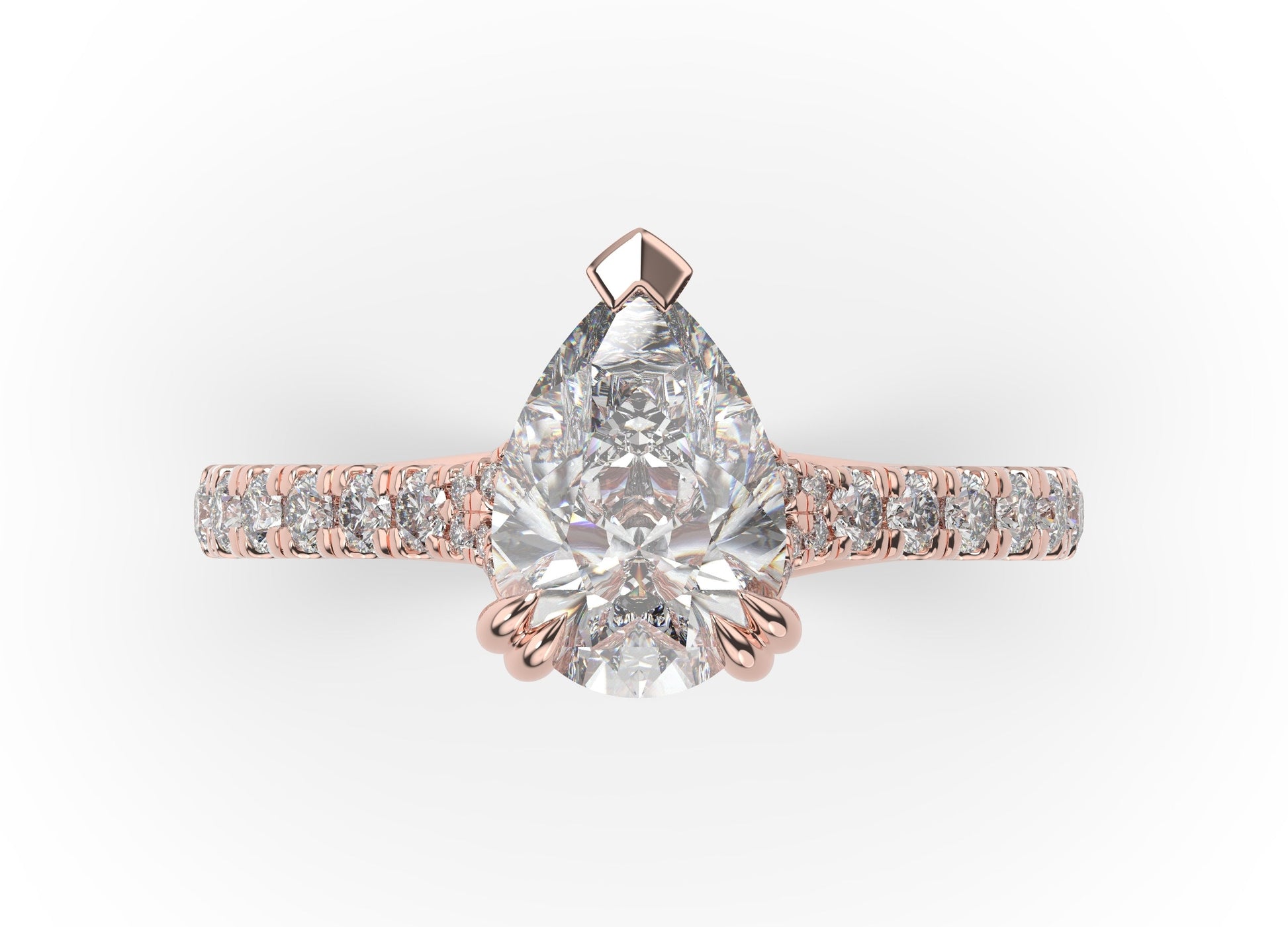 Pear Rose Gold Claw Set Hidden Halo Style Engagement Ring