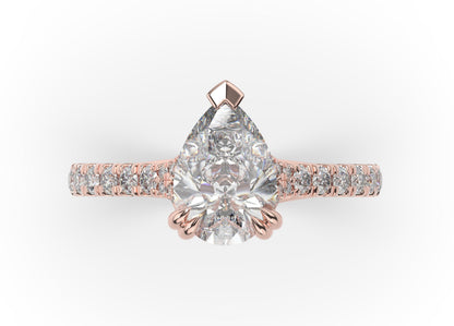 Pear Rose Gold Claw Set Hidden Halo Style Engagement Ring