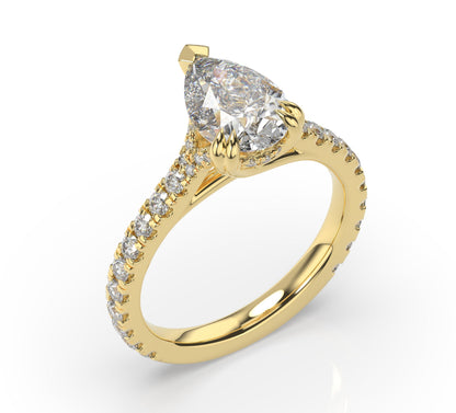 Pear Yellow Gold Claw Set Hidden Halo Style Engagement Ring