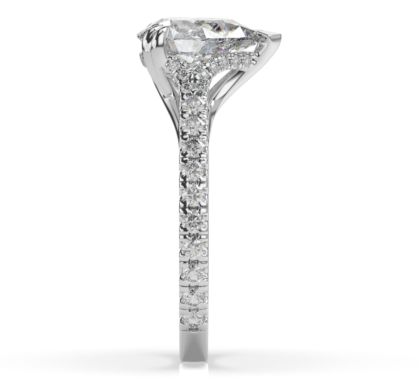 Pear White Gold Claw Set Hidden Halo Style Engagement Ring
