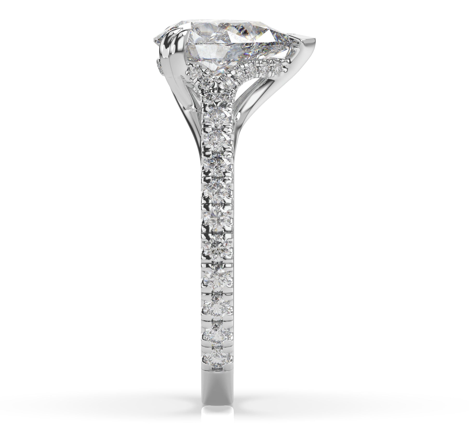 Pear White Gold Claw Set Hidden Halo Style Engagement Ring