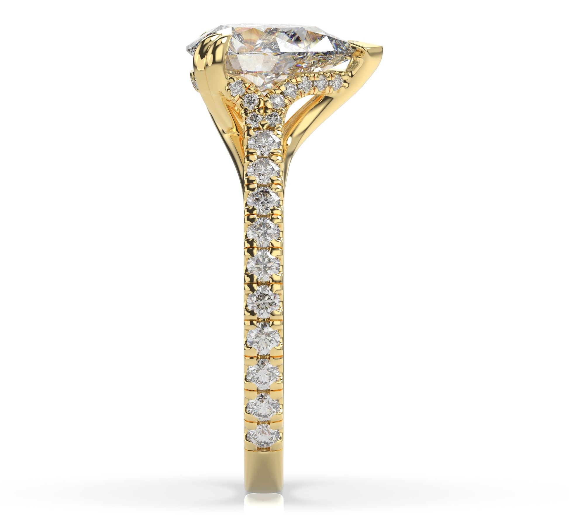 Pear Yellow Gold Claw Set Hidden Halo Style Engagement Ring