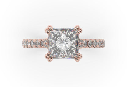 Princess Rose Gold Claw Set Hidden Halo Style Engagement Ring