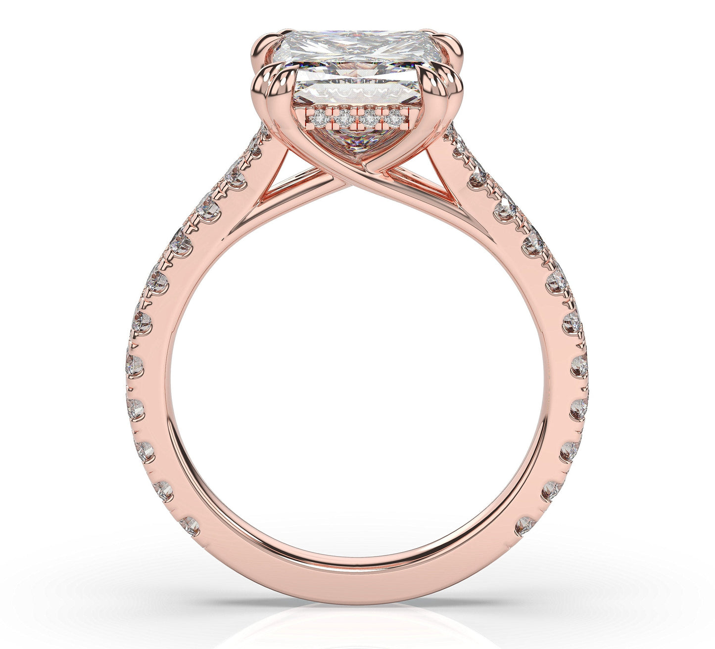 Princess Rose Gold Claw Set Hidden Halo Style Engagement Ring
