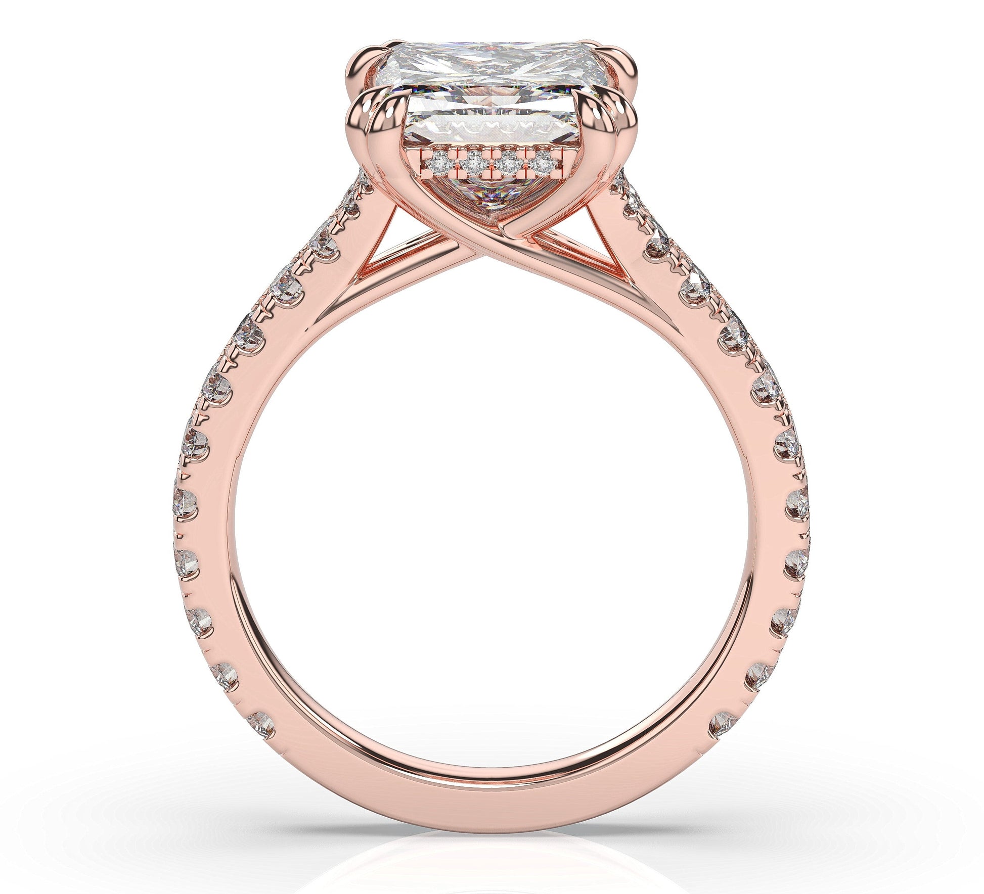 Princess Rose Gold Claw Set Hidden Halo Style Engagement Ring