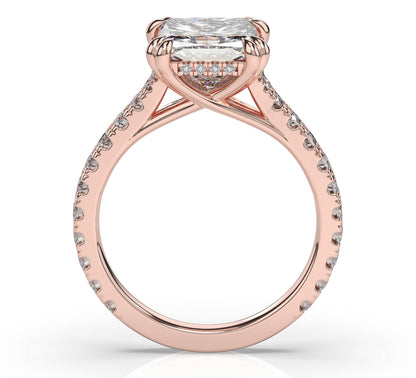 Princess Rose Gold Claw Set Hidden Halo Style Engagement Ring
