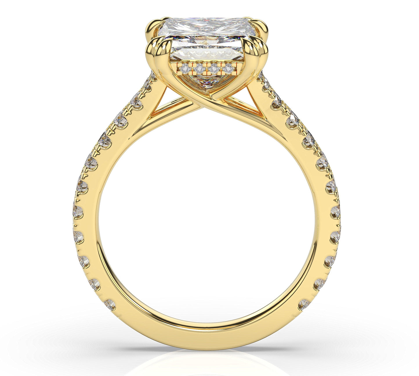 Princess Yellow Gold Claw Set Hidden Halo Style Engagement Ring